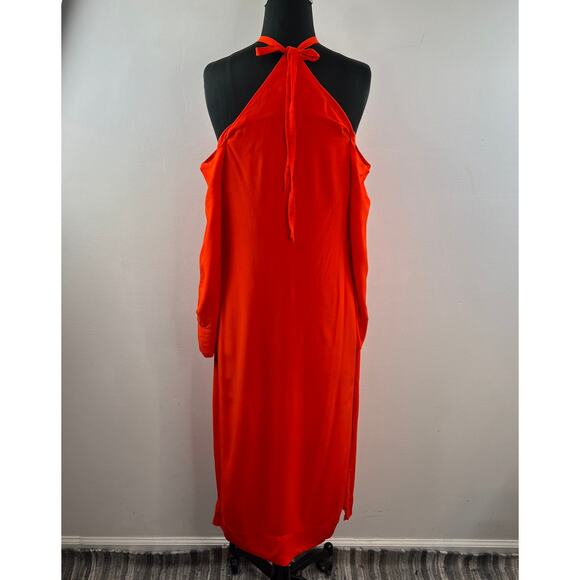 & Other Stories Orange Red Halter Midi Dress Cold Off-Shoulder Pullover Size 8 - Picture 10 of 11